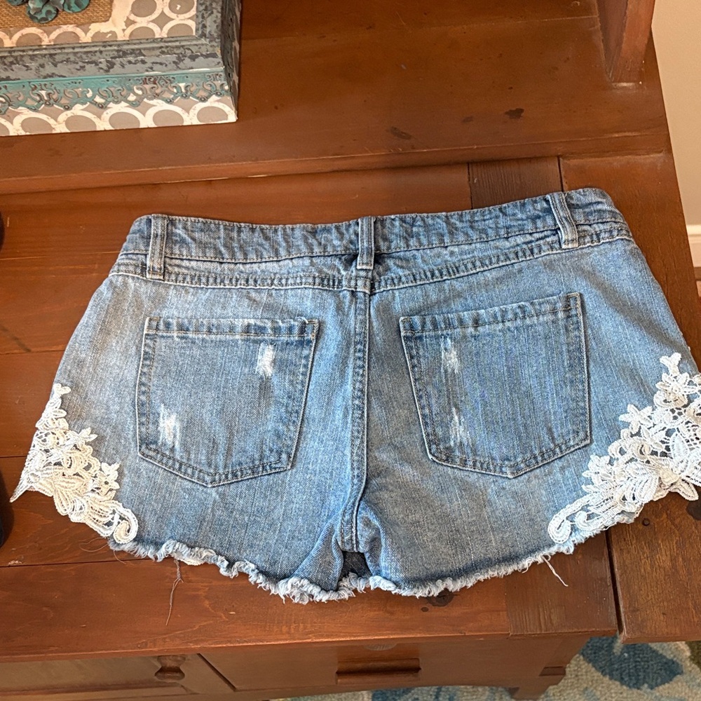Harper Blue Jean Shorts with Cream Lace - Picture 3 of 3